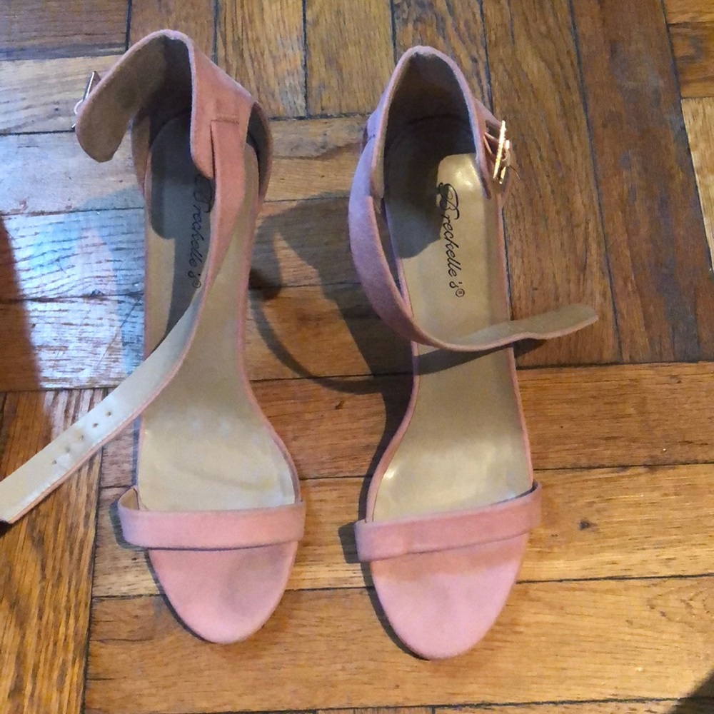 Blush pink suede high heel sandal